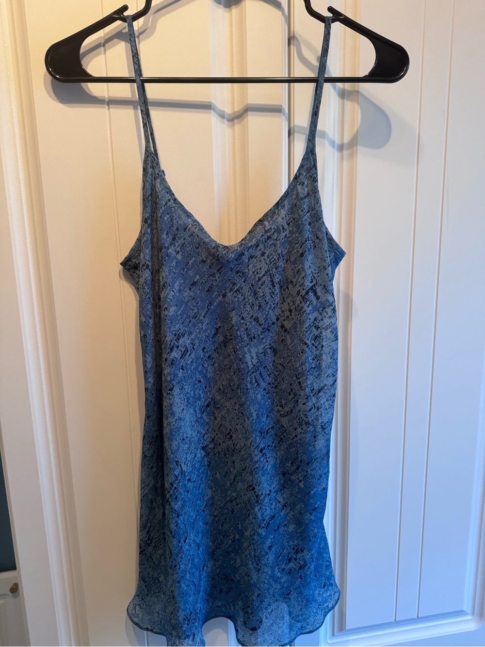 Blue silky tunic tank with Subtle Print